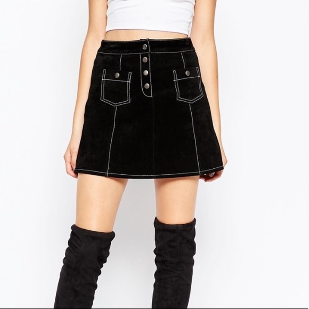 Asos suede leather black skirt